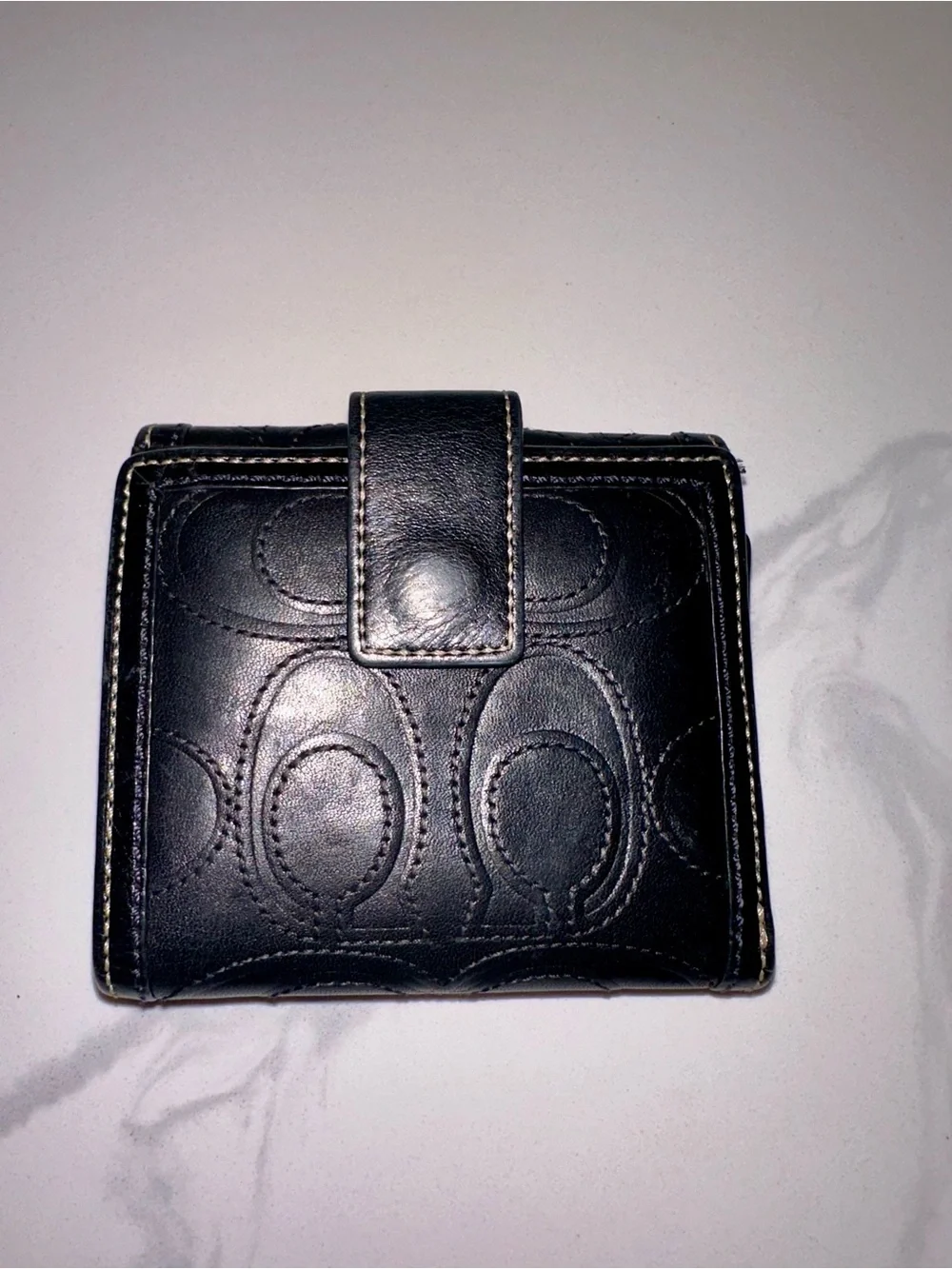 Coach Vintage Y2K Black Signature Stitch Leather Compact Wallet - Picture 2 of 7